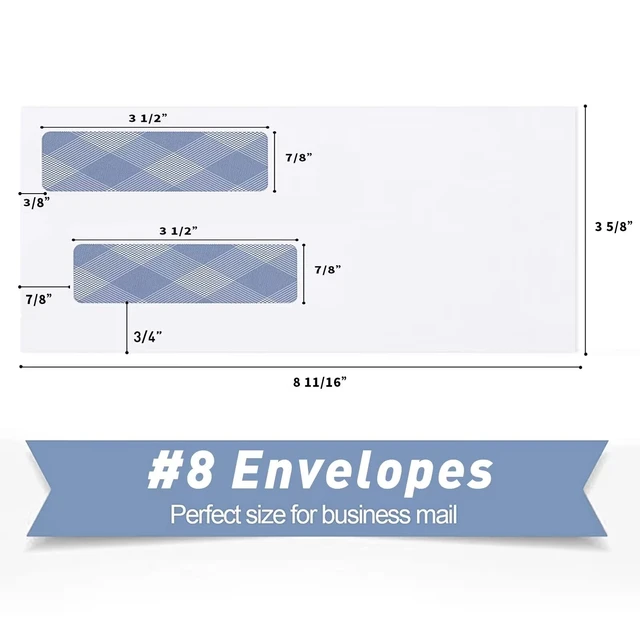 Alt view image 2 of 7 - 1000 Pack #8 Double Window Self-Seal Envelopes, Security Tinted Size 3 5/8 X 8 11/16 Inch, For Business and Quickbooks Check(invoice not fit), Documents Secure Mailing, 24 LB Paper