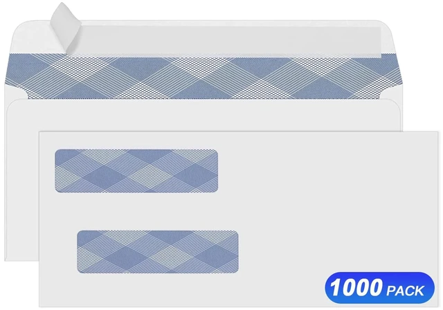 Main image of 1000 Pack #8 Double Window Self-Seal Envelopes, Security Tinted Size 3 5/8 X 8 11/16 Inch, For Business and Quickbooks Check(invoice not fit), Documents Secure Mailing, 24 LB Paper