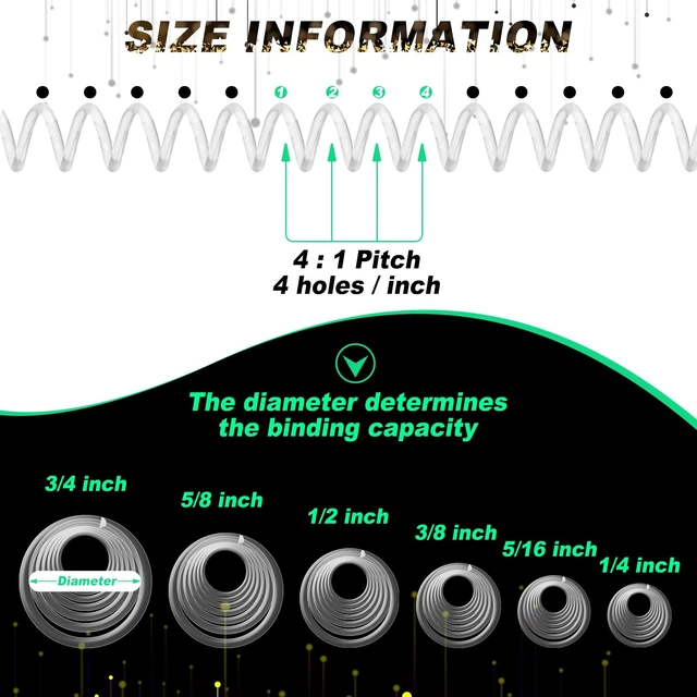 Alt view image 2 of 7 - 120 Pack Binder Coils,1/4 5/16 3/8 1/2 5/8 3/4 Inch,Transparent Plastic Spiral Binding Coils for Documents, Reports, Notebooks, Compatible with Standard Binding Machines, Office Supplies