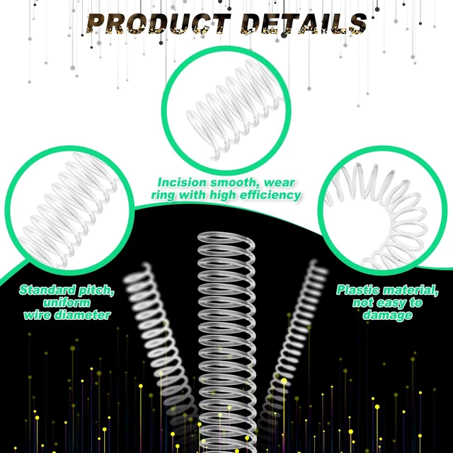 Alt view image 3 of 7 - 120 Pack Binder Coils,1/4 5/16 3/8 1/2 5/8 3/4 Inch,Transparent Plastic Spiral Binding Coils for Documents, Reports, Notebooks, Compatible with Standard Binding Machines, Office Supplies