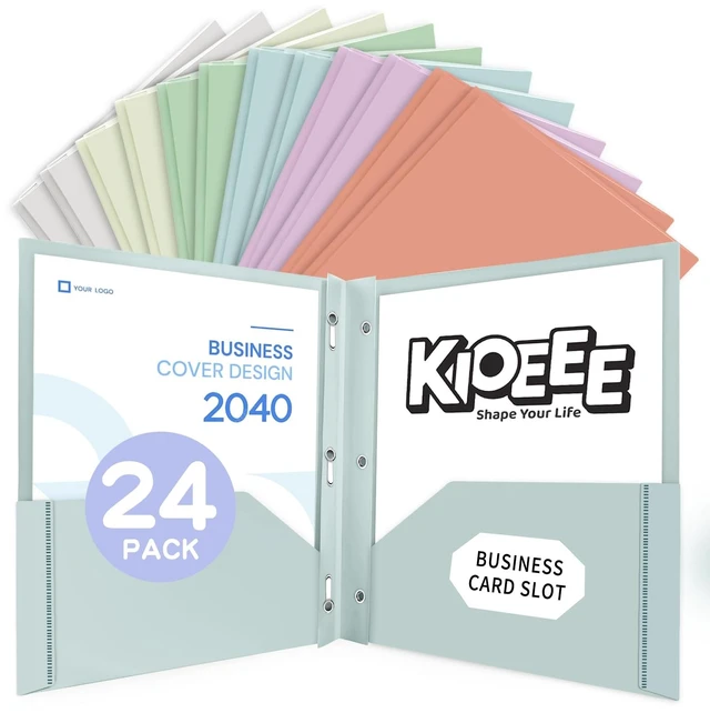 Main image of 24Pcs Plastic Folders with Pockets and Prongs (Pastels),Letter Size,Business Card Slot,Bulk 2-Pocket Folder for School Office or Home,Durable Acid-Free Poly,Back to School Supplies