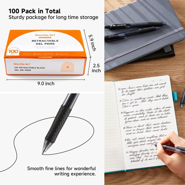 Alt view image 3 of 7 - Black Gel Pens, 100 Pack Retractable Medium Point Rollerball Gel Ink Pens Smooth Writing with Comfortable Grip for Office School Home Work