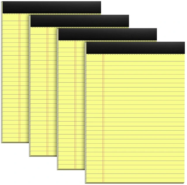 Main image of 4 Pack Yellow Legal Pads 8.5x11 Wide Ruled Yellow Notepad 8.5x11 Note Pads 28 Lines Wide Ruled Double-Sided Printing Yellow Notepads 30 Sheets/Pad Letter Size Writing Pads 70gsm Universal Writing Pad
