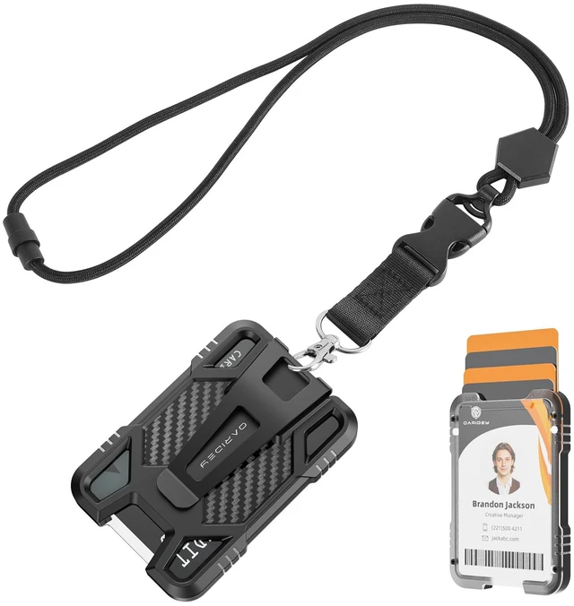 Main image of ID Badge Holder with Lanyard, Safety Breakaway Lanyard with ID Holder, ID Card Holder with 5 Cards Capacity, Carbon Fiber Badge Wallet, Quick Release, Perfect for Work and Daily Use