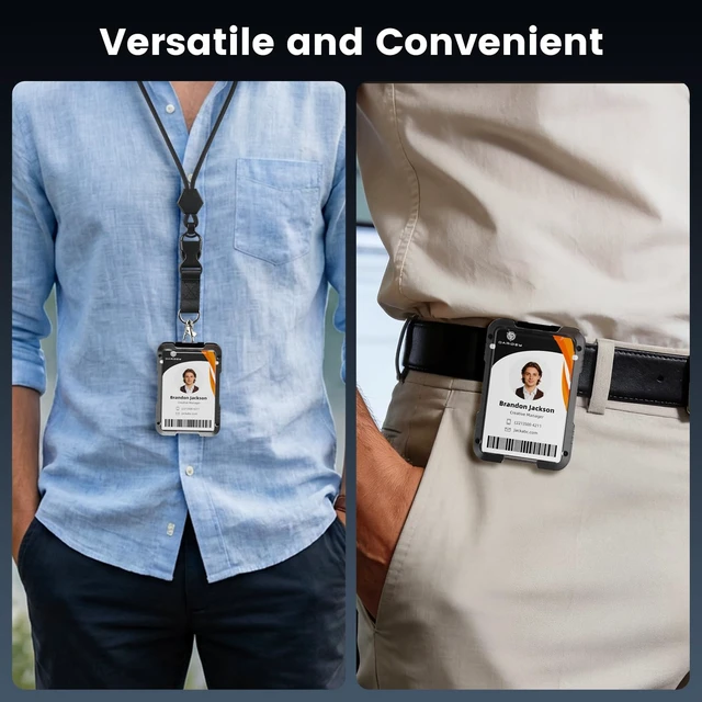 Alt view image 5 of 7 - ID Badge Holder with Lanyard, Safety Breakaway Lanyard with ID Holder, ID Card Holder with 5 Cards Capacity, Carbon Fiber Badge Wallet, Quick Release, Perfect for Work and Daily Use