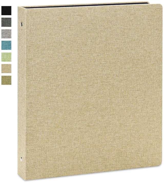 Main image of Linen 3 Ring Binder 1 Inch, Letter Size, Khaki Round rings, 8.5'' x 11'' paper, school office home, recipe binder, dual pockets