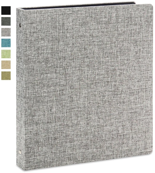 Main image of Linen 3 Ring Binder 1 Inch, Letter Size, Grey Round rings, 8.5'' x 11'' paper, school office home, recipe binder, dual pockets