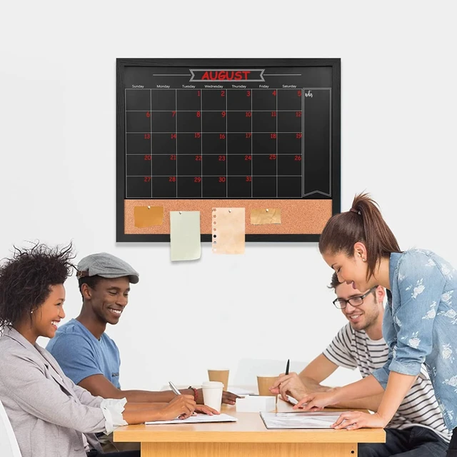 Alt view image 5 of 7 - Magnetic Chalkboard Calendar Corkboard,23.6" x 31.5"Combo Chalk Board,Black Large Combination Chalk Board & Bulletin Board,Blackboard Calendar Cork Combo Board,for School/Home/Cafe/Office