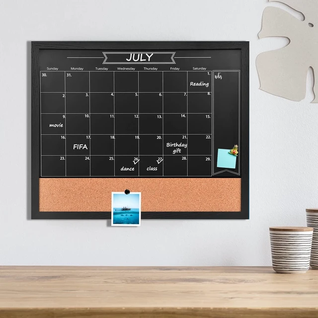 Alt view image 6 of 7 - Magnetic Chalkboard Calendar Corkboard,23.6" x 31.5"Combo Chalk Board,Black Large Combination Chalk Board & Bulletin Board,Blackboard Calendar Cork Combo Board,for School/Home/Cafe/Office