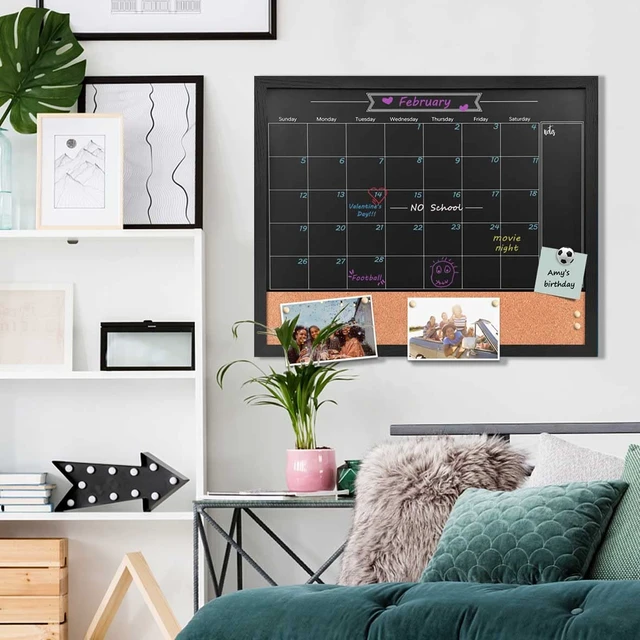 Alt view image 7 of 7 - Magnetic Chalkboard Calendar Corkboard,23.6" x 31.5"Combo Chalk Board,Black Large Combination Chalk Board & Bulletin Board,Blackboard Calendar Cork Combo Board,for School/Home/Cafe/Office