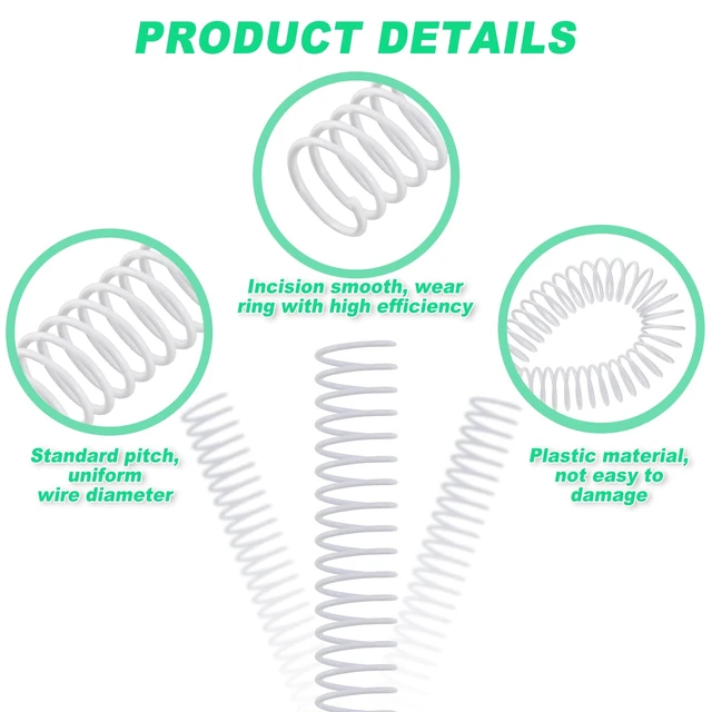 Alt view image 3 of 7 - 120 Pack Binder Coils,1/4 5/16 3/8 1/2 5/8 3/4 Inch,White Plastic Spiral Binding Coils for Documents, Reports, Notebooks, Compatible with Standard Binding Machines, Office Supplies