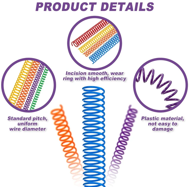 Alt view image 3 of 7 - 120 Pack Binder Coils,1/4 5/16 3/8 1/2 5/8 3/4 Inch,Multicolor Plastic Spiral Binding Coils for Documents, Reports, Notebooks, Compatible with Standard Binding Machines, Office Supplies