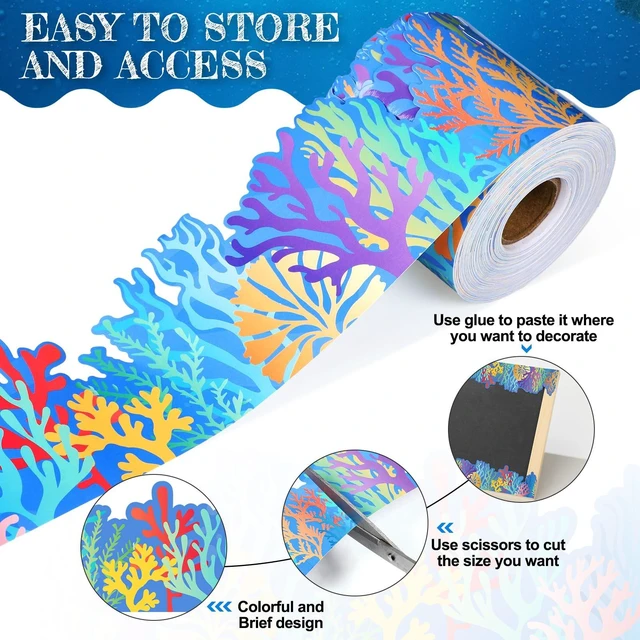 Alt view image 3 of 6 - 65 Feet Ocean Coral Reef Bulletin Board Border Classroom Decoration Blue Under The Sea Border Trims Ocean Themed Rolled Paper Border for Back to School Wall Chalkboard Decor