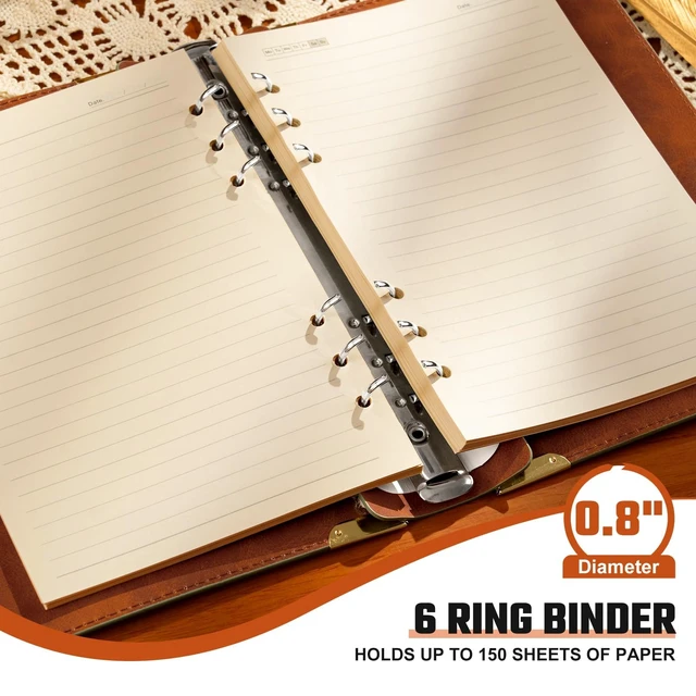Alt view image 3 of 7 - 2 Pack PU Leather A5 Binder 6 Ring Refillable Journal Cover No Refill Paper A5 Planner Binder Loose Leaf Binder for Notebook 5.7x8.3 with Elastic Closure, Green Tree
