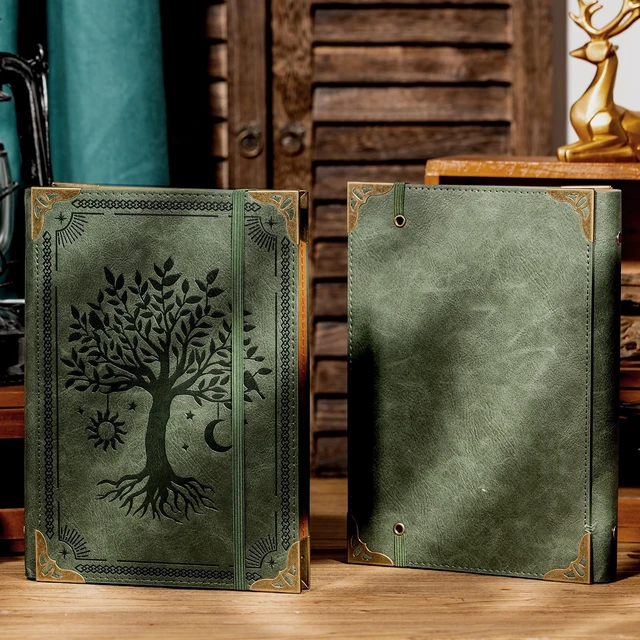 Alt view image 5 of 7 - 2 Pack PU Leather A5 Binder 6 Ring Refillable Journal Cover No Refill Paper A5 Planner Binder Loose Leaf Binder for Notebook 5.7x8.3 with Elastic Closure, Green Tree