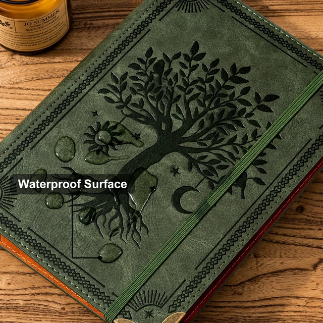 Alt view image 7 of 7 - 2 Pack PU Leather A5 Binder 6 Ring Refillable Journal Cover No Refill Paper A5 Planner Binder Loose Leaf Binder for Notebook 5.7x8.3 with Elastic Closure, Green Tree