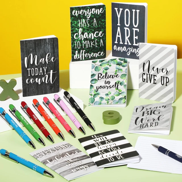 Alt view image 3 of 6 - 32 Pcs Mini Notebooks with Pens Adults Party Favors, Classic Bulk Inspirational Journals with Motivational Pens, Bingo Prizes Gifts for Women Men Coworker Teacher Student Rewards Office