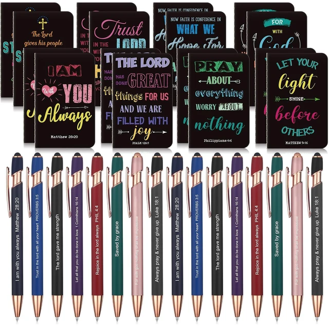 Main image of 32 Pcs Mini Notebooks with Pens Adults Party Favors, Prayer Small Inspirational Bible Journals With Pens Bulk, Scripture Pocket Notepad Gift for Church, Pastor, Bible Study Faith Event
