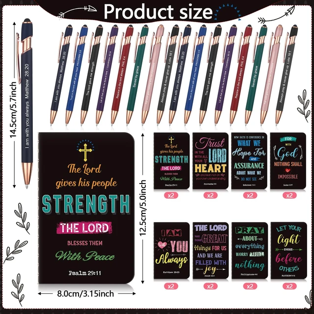 Alt view image 2 of 7 - 32 Pcs Mini Notebooks with Pens Adults Party Favors, Prayer Small Inspirational Bible Journals With Pens Bulk, Scripture Pocket Notepad Gift for Church, Pastor, Bible Study Faith Event