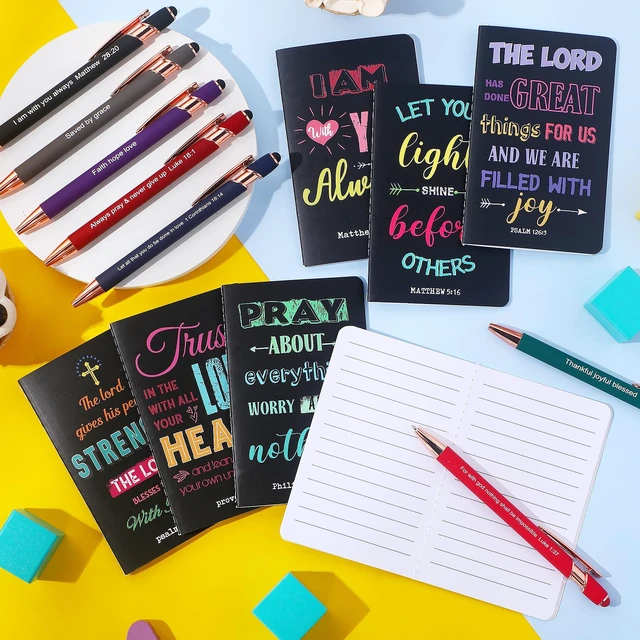 Alt view image 3 of 7 - 32 Pcs Mini Notebooks with Pens Adults Party Favors, Prayer Small Inspirational Bible Journals With Pens Bulk, Scripture Pocket Notepad Gift for Church, Pastor, Bible Study Faith Event