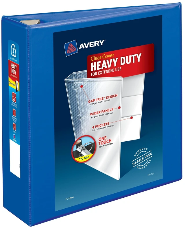 Main image of Heavy-Duty View 3 Ring Binder, 3", 1 Pacific Blue Binder For Heavy School, Home and Office Use, DuraHinge Tear-Resistant Spine, DuraEdge Split-Resistant Sides, One-Touch Rings