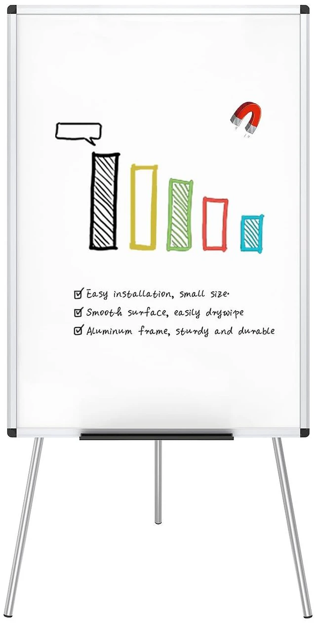 Main image of Magnetic Easel Whiteboard, 36 x 24 Inches, Height Adjustable Stand 3' x 2' Portable Tripod Dry Erase Board with Flipchart Stand, Includes Marker Tray, for Office, Home and School