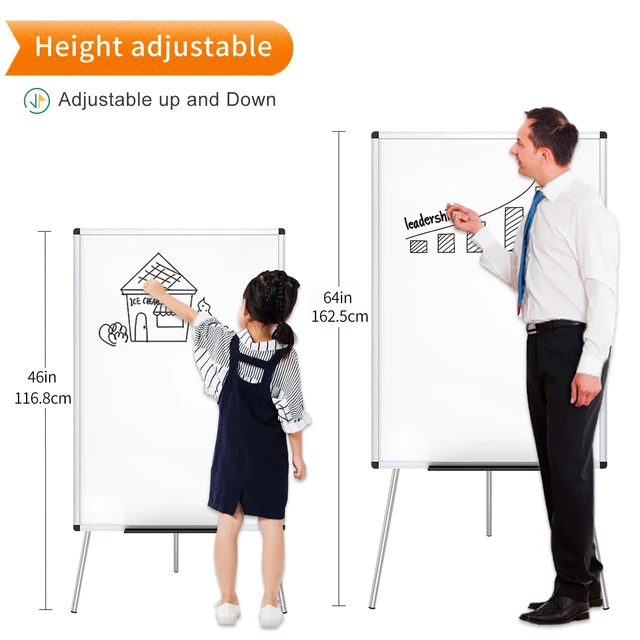 Alt view image 2 of 7 - Magnetic Easel Whiteboard, 36 x 24 Inches, Height Adjustable Stand 3' x 2' Portable Tripod Dry Erase Board with Flipchart Stand, Includes Marker Tray, for Office, Home and School