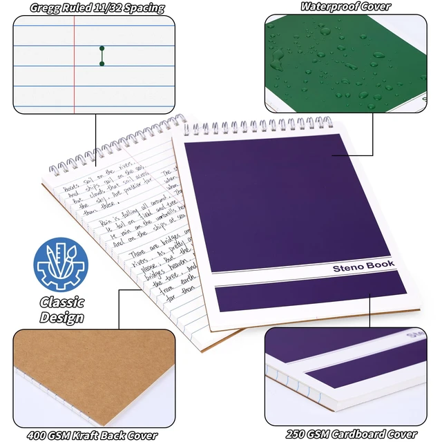 Alt view image 4 of 7 - 24 Pack Steno Pads 6 x 9 in Spiral Top Notebook Bulk 6 Assorted Color Note Pad 60 Sheets Gregg Rule Writing Paper Steno Notebooks for Students Teachers Men Women Professionals Office School Recording