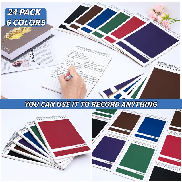 Alt view image 6 of 7 - 24 Pack Steno Pads 6 x 9 in Spiral Top Notebook Bulk 6 Assorted Color Note Pad 60 Sheets Gregg Rule Writing Paper Steno Notebooks for Students Teachers Men Women Professionals Office School Recording