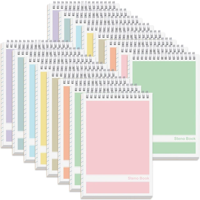 Main image of 24 Pack Steno Pads 6 x 9 in Spiral Top Notebook Bulk 8 Assorted Color Note Pad 60 Sheets Gregg Rule Writing Paper Steno Notebooks for Students Teachers Men Women Professionals Office School Recording
