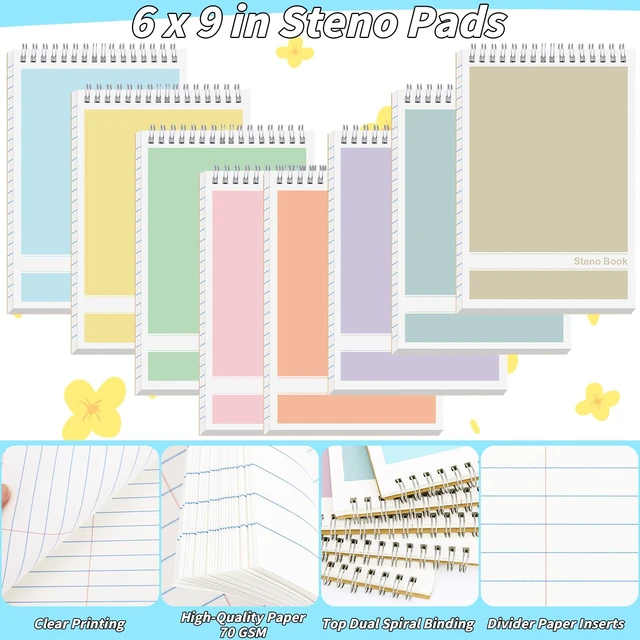 Alt view image 3 of 7 - 24 Pack Steno Pads 6 x 9 in Spiral Top Notebook Bulk 8 Assorted Color Note Pad 60 Sheets Gregg Rule Writing Paper Steno Notebooks for Students Teachers Men Women Professionals Office School Recording