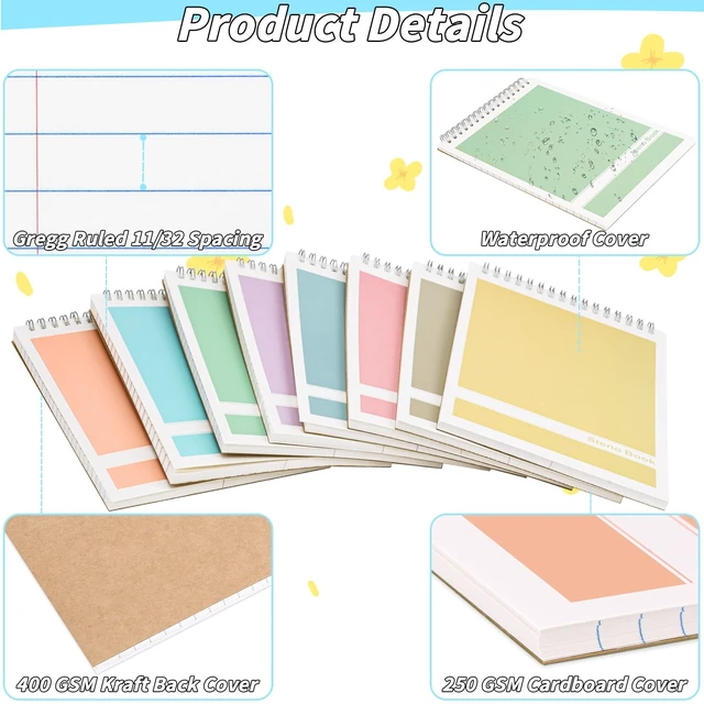 Alt view image 4 of 7 - 24 Pack Steno Pads 6 x 9 in Spiral Top Notebook Bulk 8 Assorted Color Note Pad 60 Sheets Gregg Rule Writing Paper Steno Notebooks for Students Teachers Men Women Professionals Office School Recording
