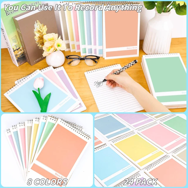 Alt view image 5 of 7 - 24 Pack Steno Pads 6 x 9 in Spiral Top Notebook Bulk 8 Assorted Color Note Pad 60 Sheets Gregg Rule Writing Paper Steno Notebooks for Students Teachers Men Women Professionals Office School Recording