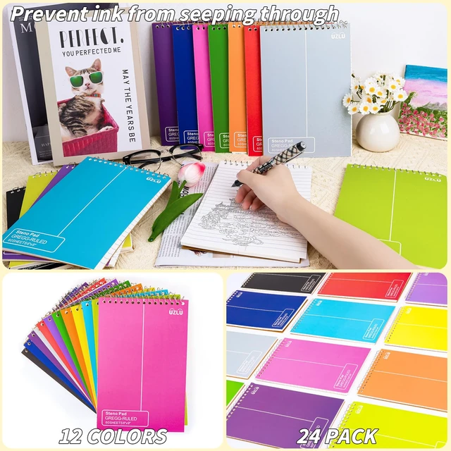Alt view image 5 of 7 - 24 Pack Steno Pads 6 x 9 in Spiral Top Notebook Bulk 12 Assorted Color Note Pad 60 Sheets Gregg Rule Writing Paper Steno Notebooks for Students Teachers Men Women Professionals Office School Recording
