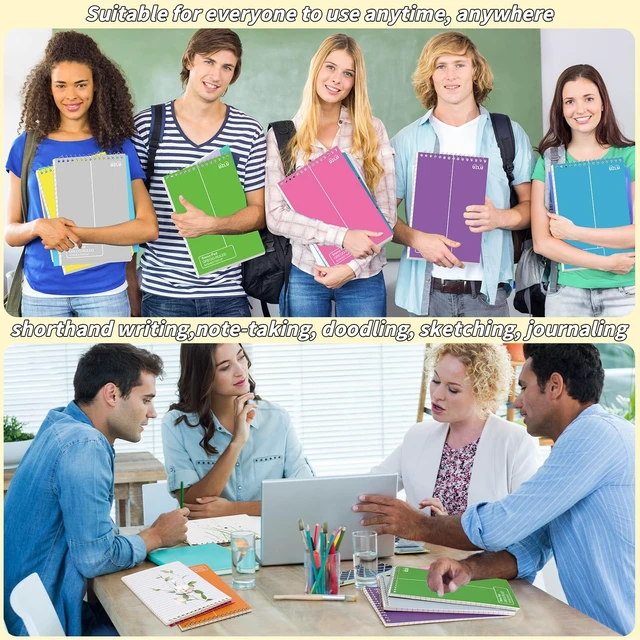 Alt view image 6 of 7 - 24 Pack Steno Pads 6 x 9 in Spiral Top Notebook Bulk 12 Assorted Color Note Pad 60 Sheets Gregg Rule Writing Paper Steno Notebooks for Students Teachers Men Women Professionals Office School Recording