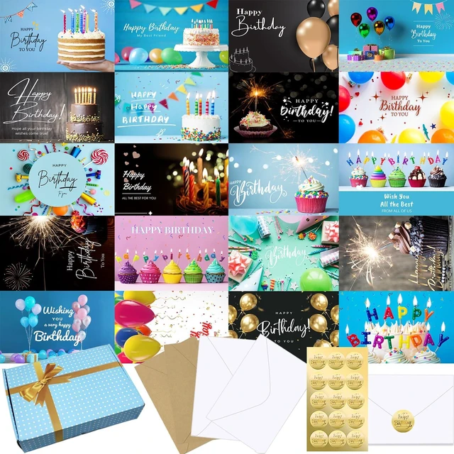Main image of 160 Birthday Cards Bulk with Short Generic Message Inside, Bulk Birthday Cards with Envelopes 4 x 6 inches, 20 Unique Designs, for Family, Group,Office, Business,Work Cards in Box