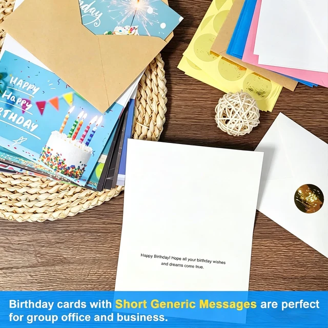 Alt view image 2 of 6 - 160 Birthday Cards Bulk with Short Generic Message Inside, Bulk Birthday Cards with Envelopes 4 x 6 inches, 20 Unique Designs, for Family, Group,Office, Business,Work Cards in Box