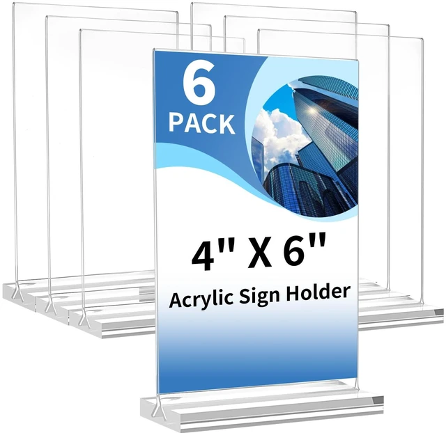 Main image of Acrylic Sign Holders 4x6 Inch, 6 Pack Vertical Double Sided TableTop Signs Clear, Double-Sided Display, Stands Stably, Stand Firmly on Any Flat Surface for Restaurant Menus, Weddings