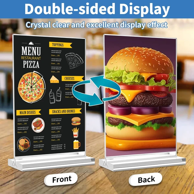 Alt view image 2 of 7 - Acrylic Sign Holders 4x6 Inch, 6 Pack Vertical Double Sided TableTop Signs Clear, Double-Sided Display, Stands Stably, Stand Firmly on Any Flat Surface for Restaurant Menus, Weddings