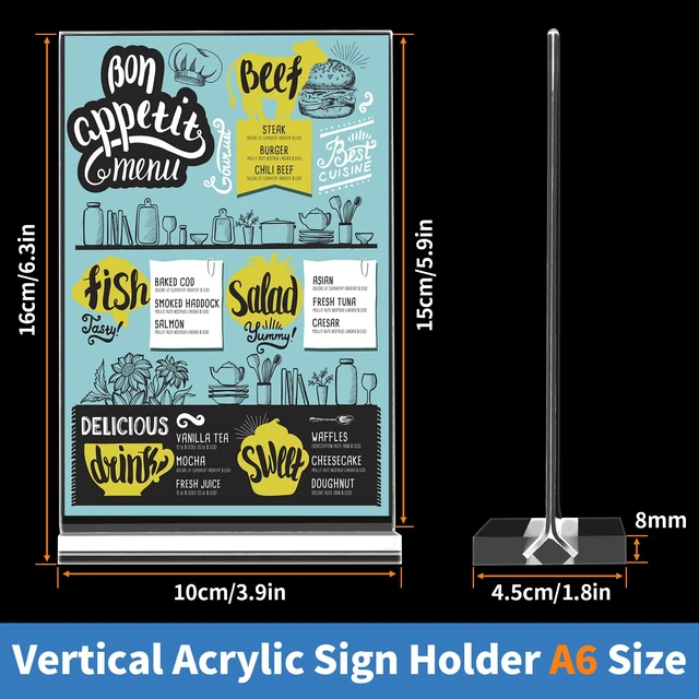 Alt view image 4 of 7 - Acrylic Sign Holders 4x6 Inch, 6 Pack Vertical Double Sided TableTop Signs Clear, Double-Sided Display, Stands Stably, Stand Firmly on Any Flat Surface for Restaurant Menus, Weddings