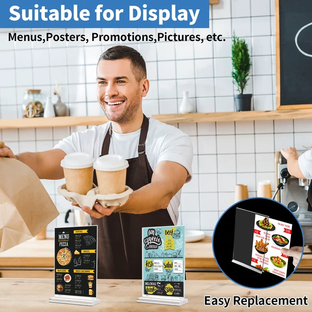 Alt view image 6 of 7 - Acrylic Sign Holders 4x6 Inch, 6 Pack Vertical Double Sided TableTop Signs Clear, Double-Sided Display, Stands Stably, Stand Firmly on Any Flat Surface for Restaurant Menus, Weddings