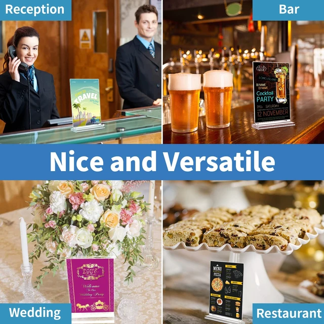 Alt view image 7 of 7 - Acrylic Sign Holders 4x6 Inch, 6 Pack Vertical Double Sided TableTop Signs Clear, Double-Sided Display, Stands Stably, Stand Firmly on Any Flat Surface for Restaurant Menus, Weddings