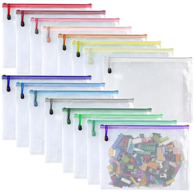 Main image of 16 PCS-9 x 12 inches-Mesh Zipper Pouch, Plastic Zip File Folders Puzzle Bags for Organizing,for Office Supplies,Travel,Home Storage-Multicolor