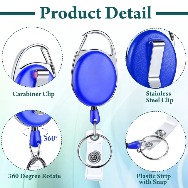 Alt view image 3 of 6 - 100 Pack Retractable Badge Holder Reel with Clip, 6 Colors Key Ring Attachment, Heavy Duty Reel for ID Cards, For Office Nurses Doctors Employees Students, Bulk Pack with Clip