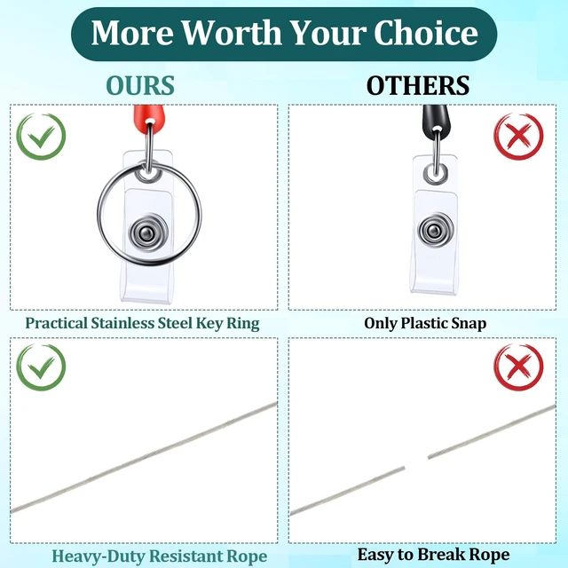 Alt view image 4 of 6 - 100 Pack Retractable Badge Holder Reel with Clip, 6 Colors Key Ring Attachment, Heavy Duty Reel for ID Cards, For Office Nurses Doctors Employees Students, Bulk Pack with Clip