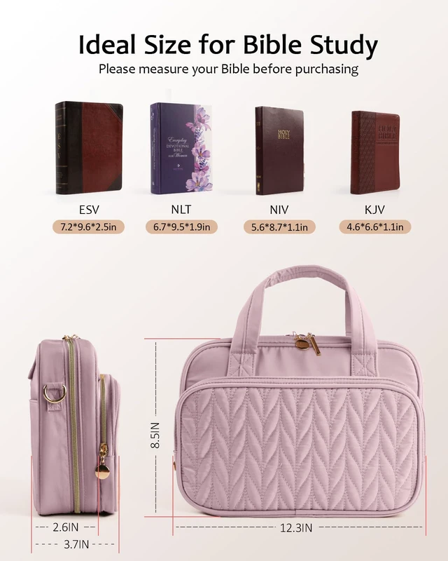 Alt view image 2 of 7 - Bible Cover Case for Women, Large Bible Bag with Study Supplies Bible Journaling Kit with Highlighters No Bleed & 75 Tabs, Christian Bible Gift for Women Mom (Shoulder Strap, Dusky Rose)
