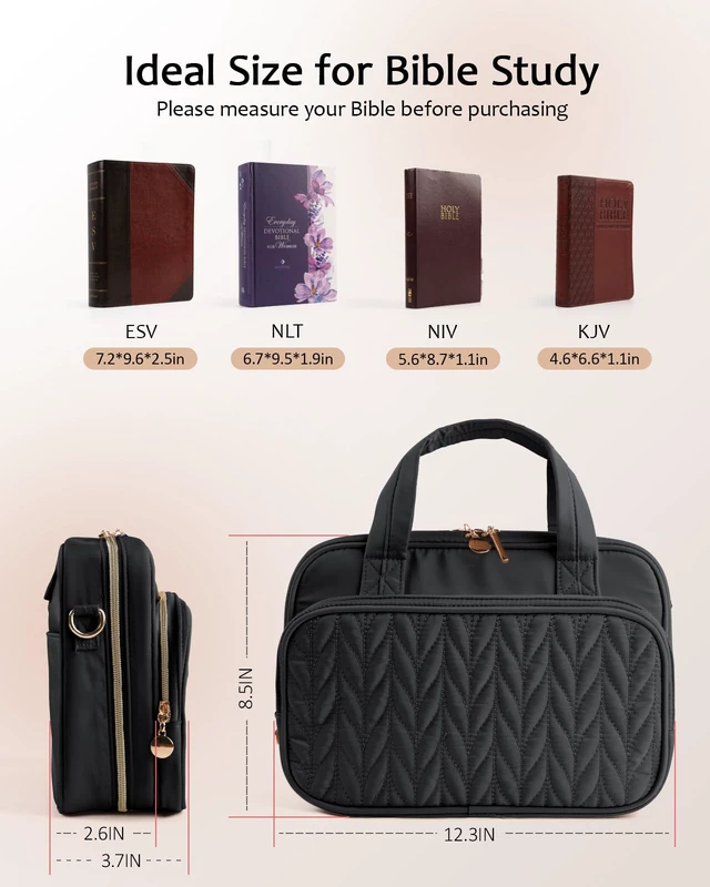 Alt view image 3 of 7 - Bible Cover Case for Women, Large Bible Bag with Study Supplies Bible Carrying Case with Highlighters No Bleed & 75 Tabs, Christian Gift for Women Mom (Shoulder Strap, Black)