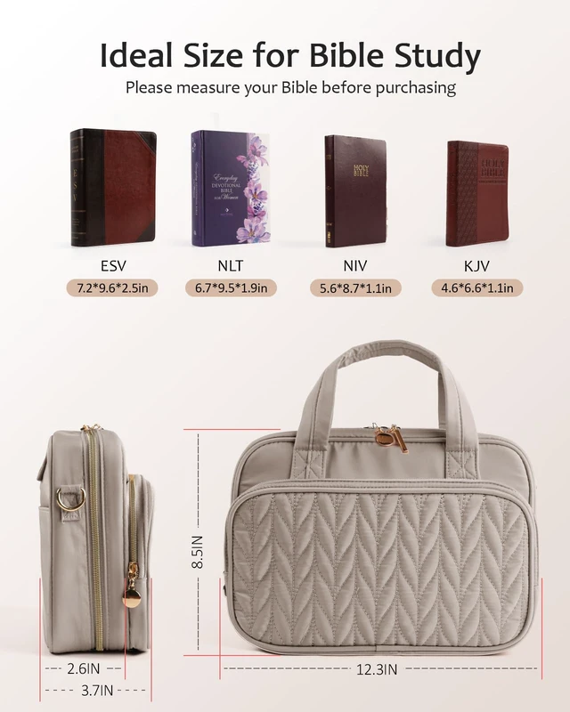 Alt view image 2 of 7 - Bible Cover Case for Women, Large Bible Bag with Study Supplies Bible Journaling Kit with Highlighters No Bleed & 75 Tabs, Christian Bible Gift for Women Mom(Shoulder Strap, Smokey Taupe)