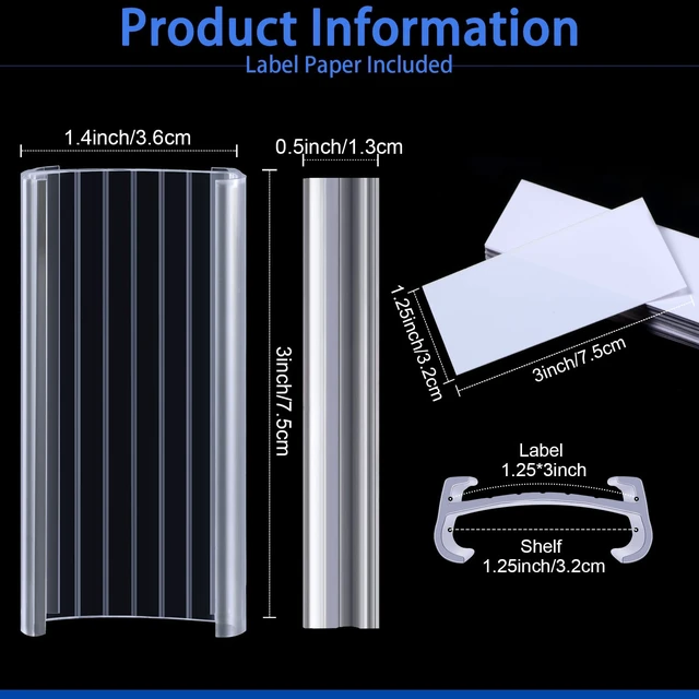 Alt view image 2 of 7 - 300 Pcs Wire Shelf Label Holders with 300 Pcs Paper Inserts Plastic Wire Rack Label Holder Clear Shelf Tags for Shelving Clips Compatible with 1-1/4 Inch Shelves