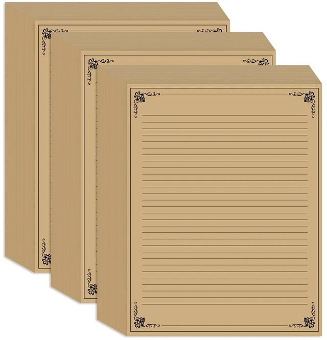 Main image of (3-Pack) Vintage Lined Paper - 150 Sheets Stationary Paper for Writing Letters, 100gsm, Stationery for Writing Letters, Invitations, Stationery Writing Papers, 8.5'' x 11'', Brown